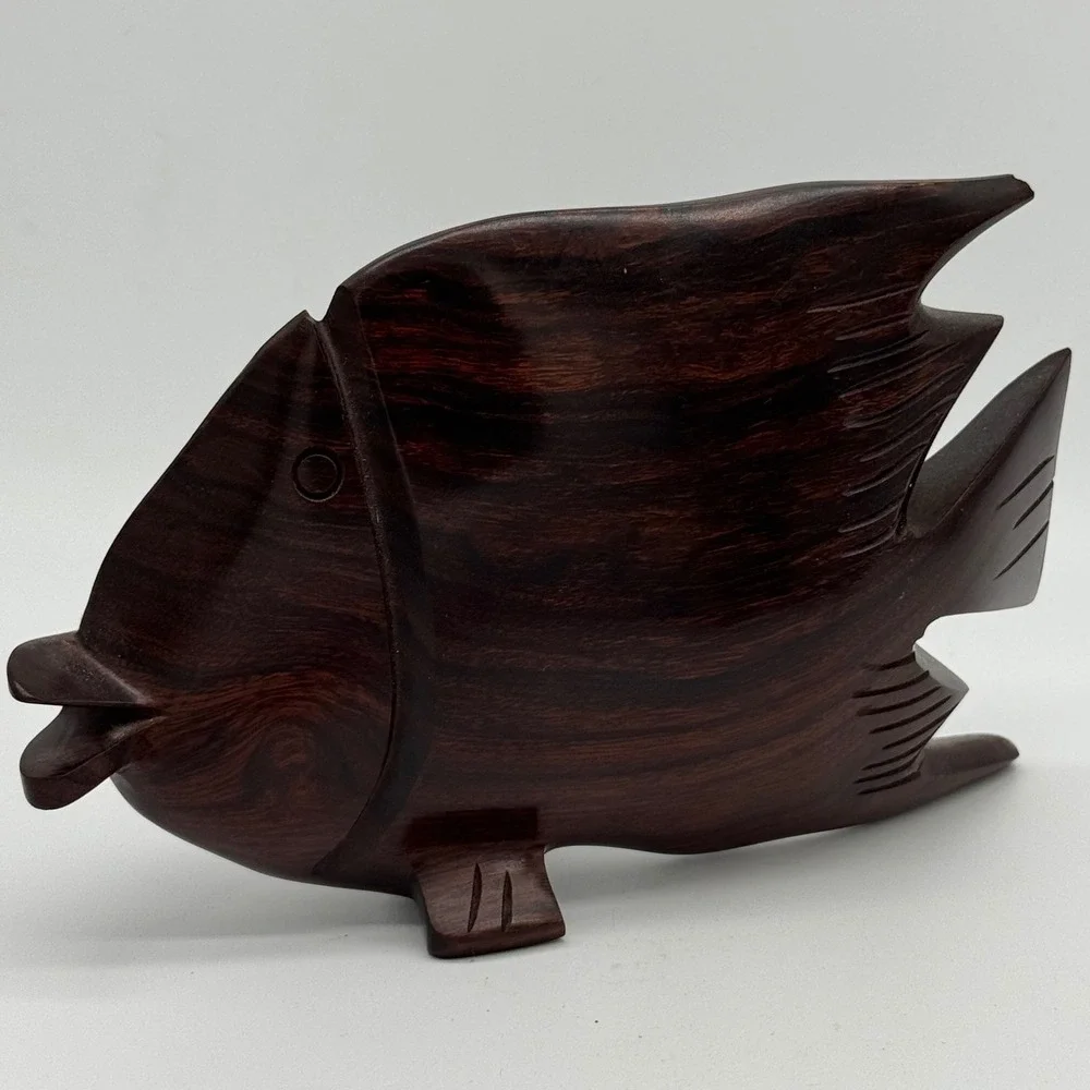 Vtg Hand Carved Ironwood Angelfish Sculpture Heavy Wood Tropical Fish 8x5 MCM
